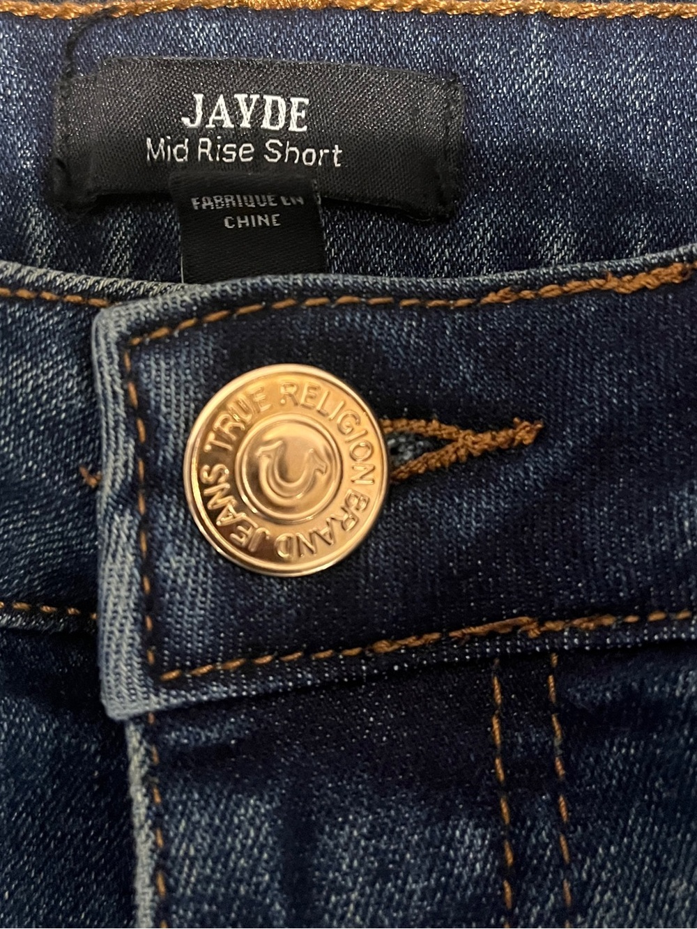 True Religion Dark Blue women’s Denim Jean shorts with Gold Button Detail - Picture 4 of 4